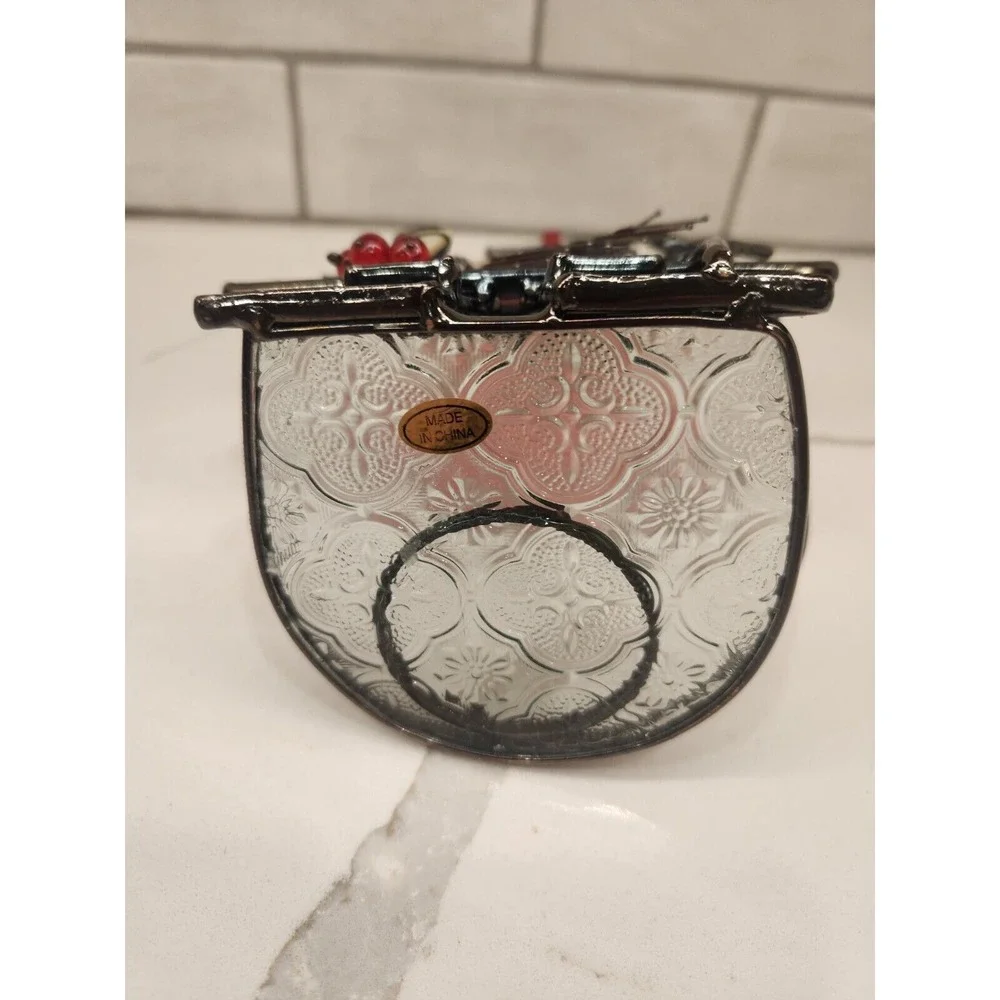 Santa Claus With Twig Berries Stained Glass Tealight Or Votive Candle Holder‎